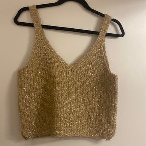 Knitted beige top with gold thread